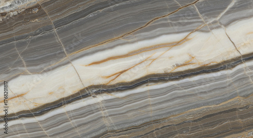 Textured surface resembling a cross-section of polished natural stone, like a subtle marble or granite. Predominant colors are warm grays, muted browns, and creamy whites, with fine, organic veining .