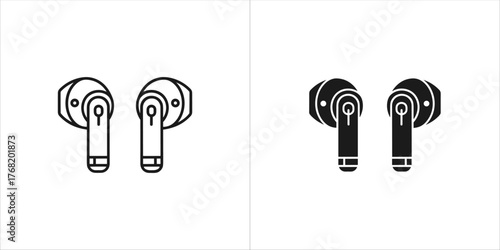 Pair of wireless earbuds in outline and solid black icon