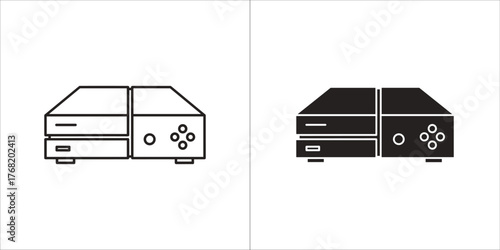 Two icons of a game console, one outline and one solid