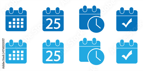 Calendar icon collection. Calendar symbol set. Meeting deadline icon. Time management. Appointment schedule flat icon. Vector illustration.