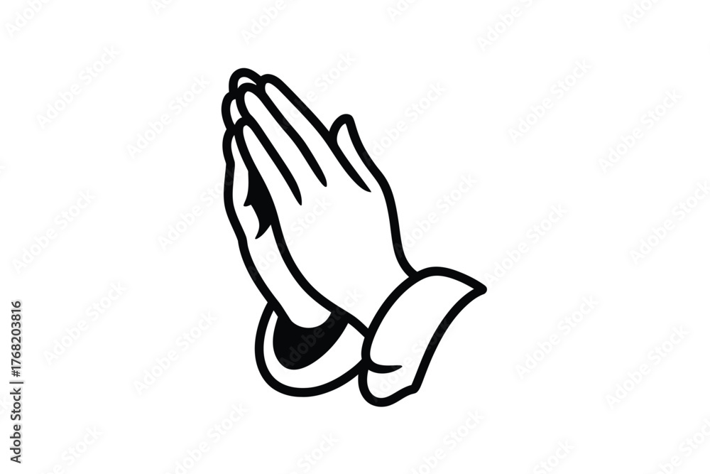 Obraz premium A graphic depiction of praying hands in black and white line drawing style
