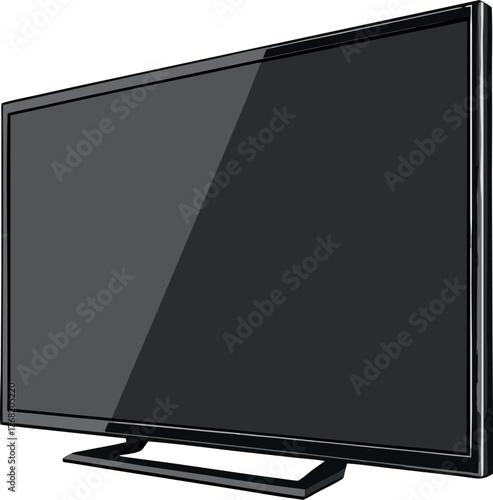 Realistic Modern Flat Screen Television or Monitor on a Stand Vector Illustration.