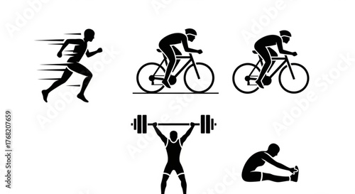 Illustration showing various sports activities including running cycling weightlifting and stretching exercises created with generated ai