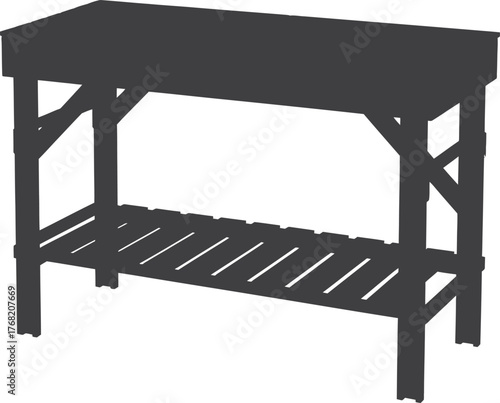 Rustic Workbench Silhouette Workshop Table Tool Stand Industrial Furniture Design Style