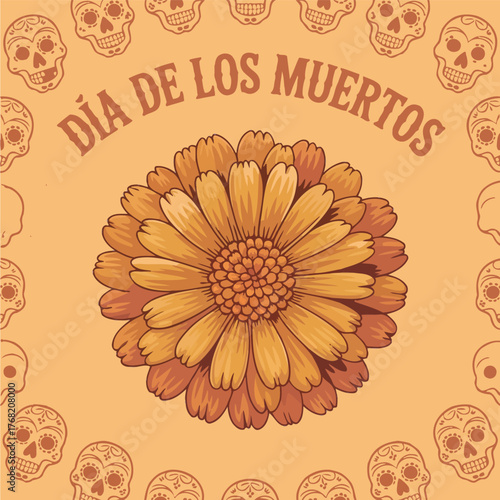 Día de los Muertos Marigold Flower Illustration with Text