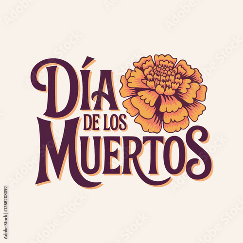 Día de los Muertos Marigold Flower Illustration with Text