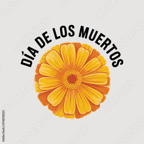 Día de los Muertos Marigold Flower Illustration with Text