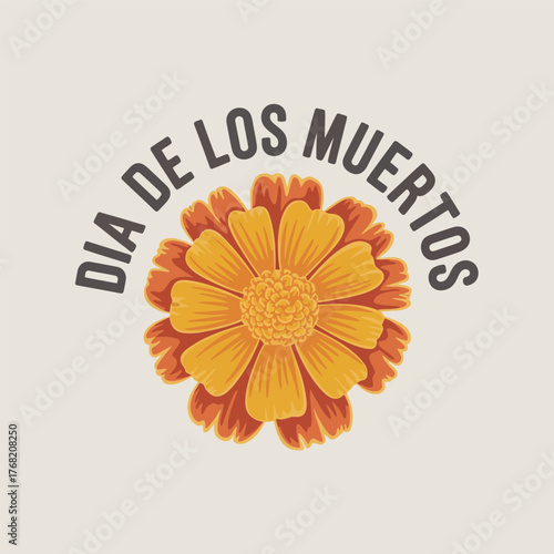 Día de los Muertos Marigold Flower Illustration with Text