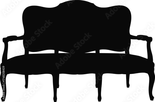 Refined Victorian Settee Silhouette Antique Sofa Seating Elegant Furniture Black Graphic