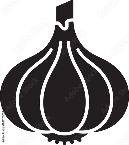 Silhouette of Garlic Bulb with Sprout Roots Isolated on Transparent Background