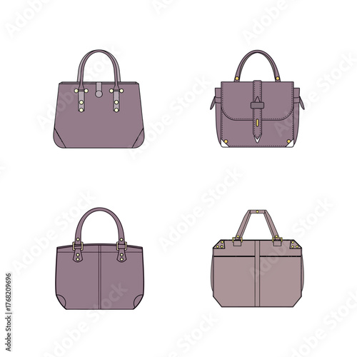 Vector illustration set of luxury fashion leather handbags and accessories for a stylish woman