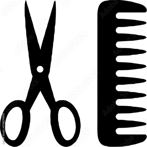 Icon set of scissors and comb