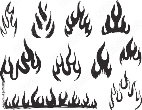 Black and white flame shapes fire abstract