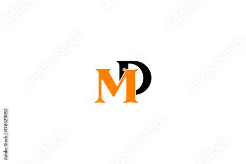 MD logo in bold black and orange serif font, layered minimalist design perfect for branding and merch