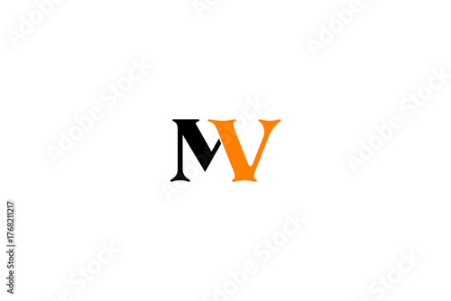 MV logo in bold black and orange serif font, layered minimalist design perfect for branding and merch