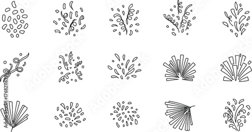 Collection of delicate hand drawn botanical illustrations of various plants and flowers in black and white