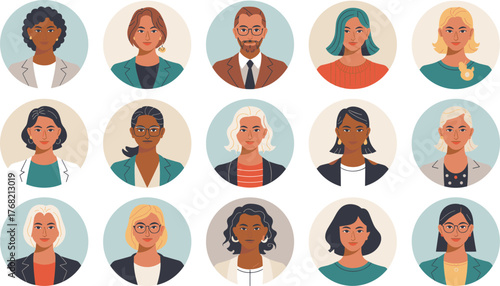 Diverse people portraits, multicultural faces, inclusive illustration, cartoon avatars, professional diversity, global representation, character design, unique individuals, equality, identity