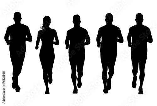 Group of runners silhouettes men and woman front view