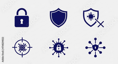 Illustration showing security measures against viruses with shields and padlocks icons present created with generated ai