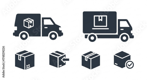 Illustration of delivery trucks and boxes depicting shipping and logistics concepts and services created with generated ai