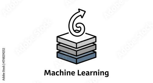 Illustration of layered square platforms with a swirling arrow on top representing machine learning concept created with generated ai