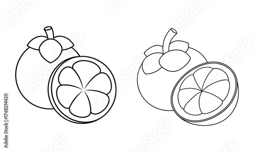 Set of Mangosteen Outlines for Coloring Book - Vector Fruit Line Art Collection