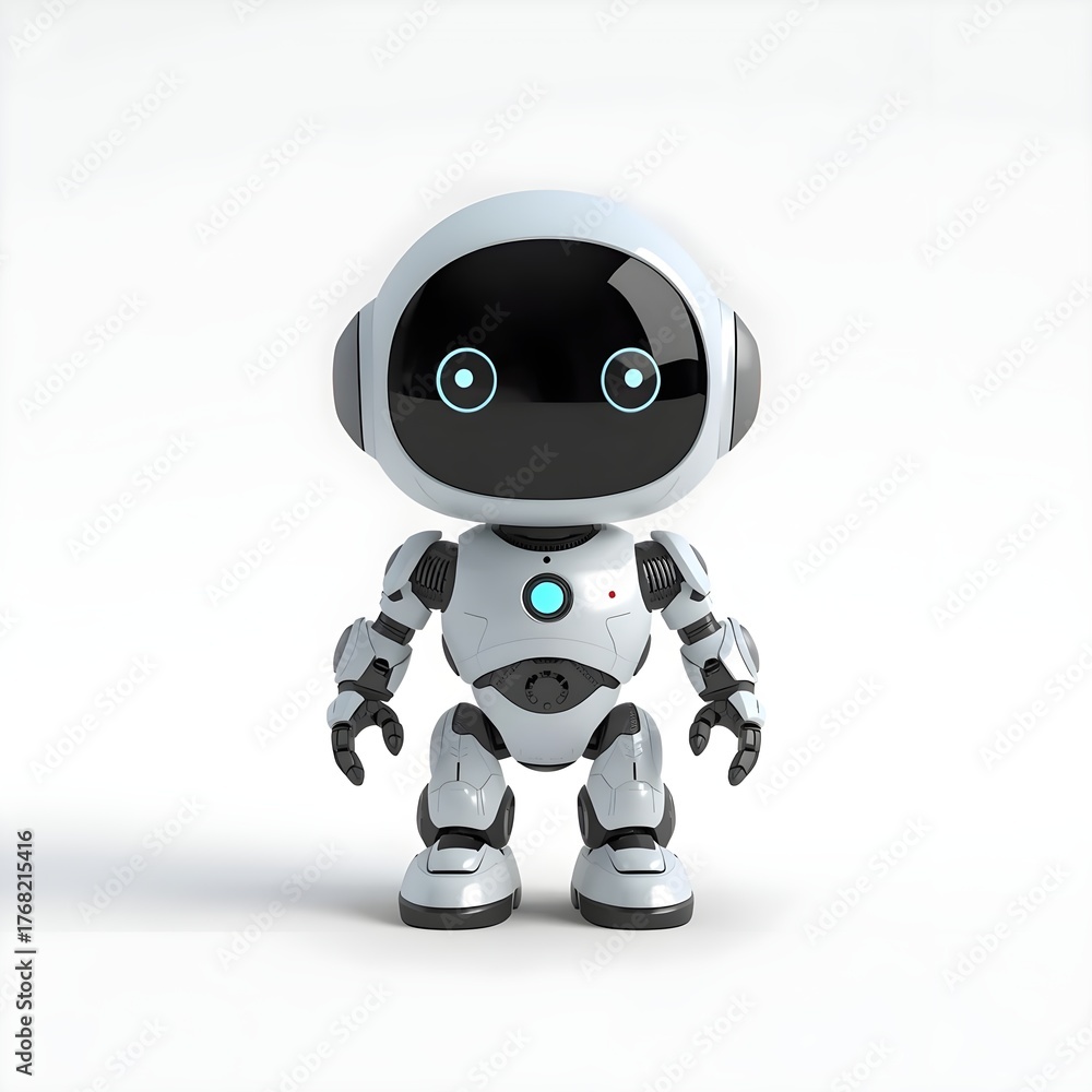 Fototapeta premium Cute Metallic Robot Toy — Modern Children’s Gadget with Soft Shadows and Playful Design