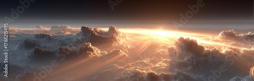 A beautiful sunrise scene with sunlight breaking through clouds, creating stunning rays of light.