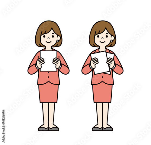 書類を持つ、20代・30代のビジネスウーマンの全身ベクターイラスト素材セット＿カラー