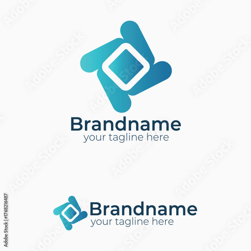 Abstract Rotating Square Logo Vector Design. Modern Technology Connection Propeller Symbol. Creative Digital Data Swirl Corporate Identity and Brand Logotype Template
