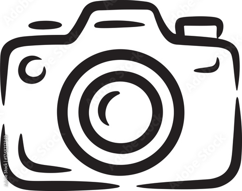 Camera Drawing Silhouette Line Art on Transparent Background