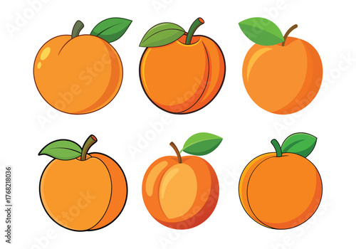 Set of Apricot and Peach Vector Icons - Cartoon Summer Fruit Collection