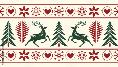 Scandinavian Christmas Pattern Border for Cards, Wrapping, Decor