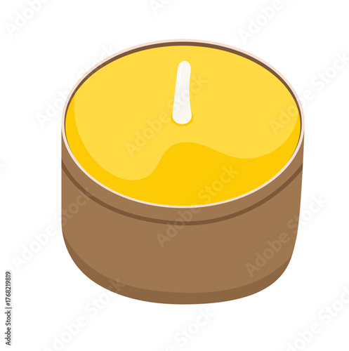 Yellow Tea Light Candle Illustration Isolated on White Background