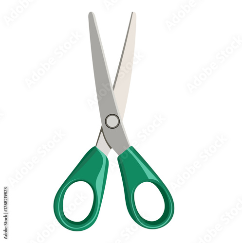 Green Handle Scissors Illustration Isolated on White Background