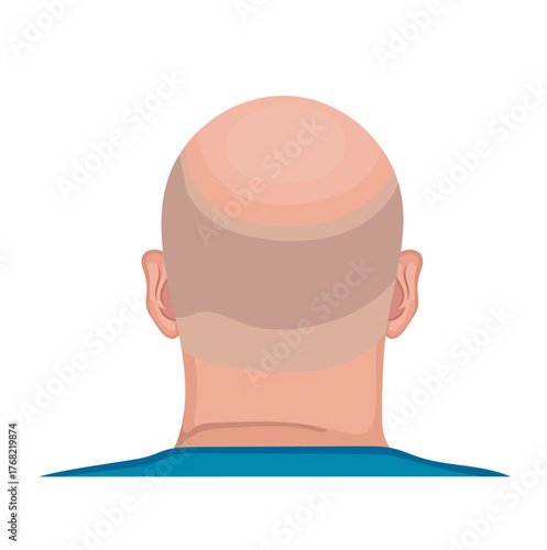Back View of Bald Man's Head Illustration Isolated on White Background