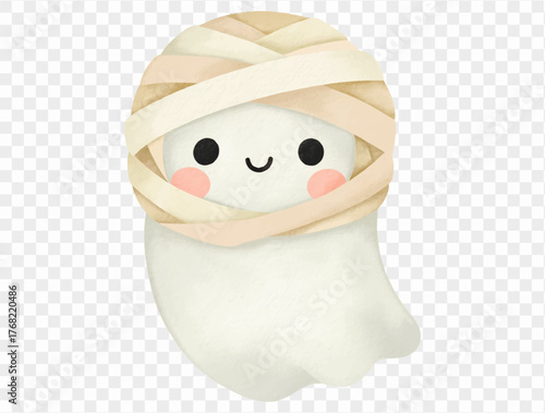 Watercolor mummy ghost, cute Halloween illustration Vector.