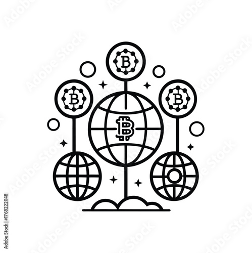 Global bitcoin network outline icon