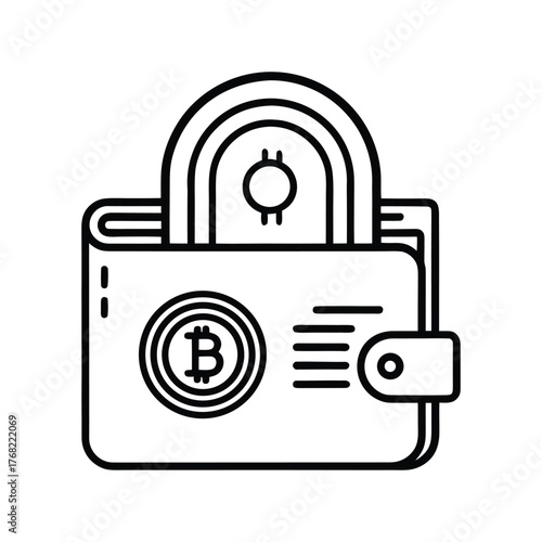 Digital bitcoin wallet with fingerprint security icon