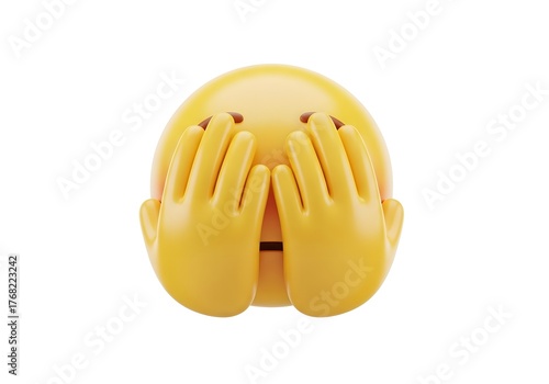 A yellow emoji character with hands covering its face conveying shyness embarrassment or hiding from something
