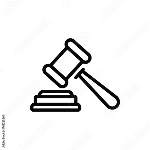 Black Outline Symbol Wooden Gavel Striking Sound Block on Transparent Background