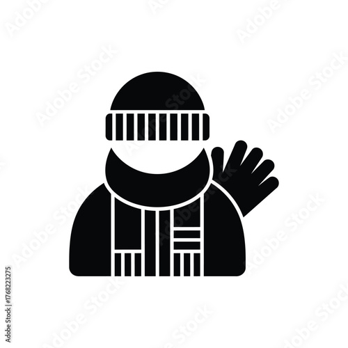 Black Silhouette Icon Person Wearing Beanie Hat, Scarf and Glove on Transparent