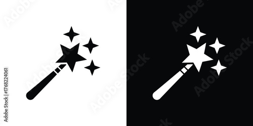 Isolated Magic Wand with Stars, Fantasy Theme, Transparent Background, Icon Style