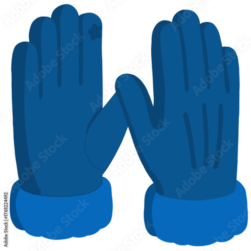 A pair of blue winter gloves in a flat cartoon style. The design is simple and cozy, featuring soft cuffs and a clean, minimal look.