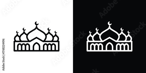 Mosque Structure Outline Icon with Crescent Moons on Transparent Background