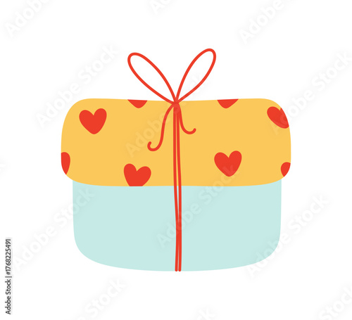 Gift box with hearts. Design element for greeting cards.