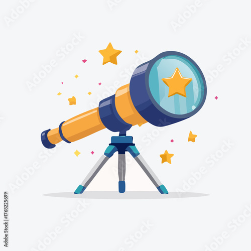 Telescope with Stars Illustration.