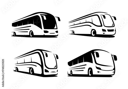 set of modern travel bus icon logo design collection