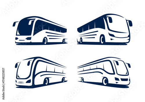 modern travel and transportation bus icon logo illustration set