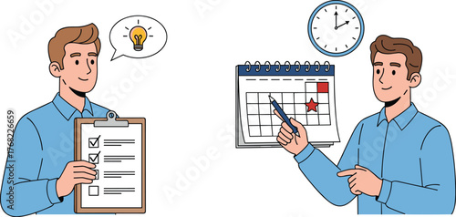 Business Professional Planning Schedule and Generating Ideas in the Modern Office: Teamwork Brainstorming for Project Management, Setting Deadlines, Organizing Tasks and Checking Off To-Do Lists for a